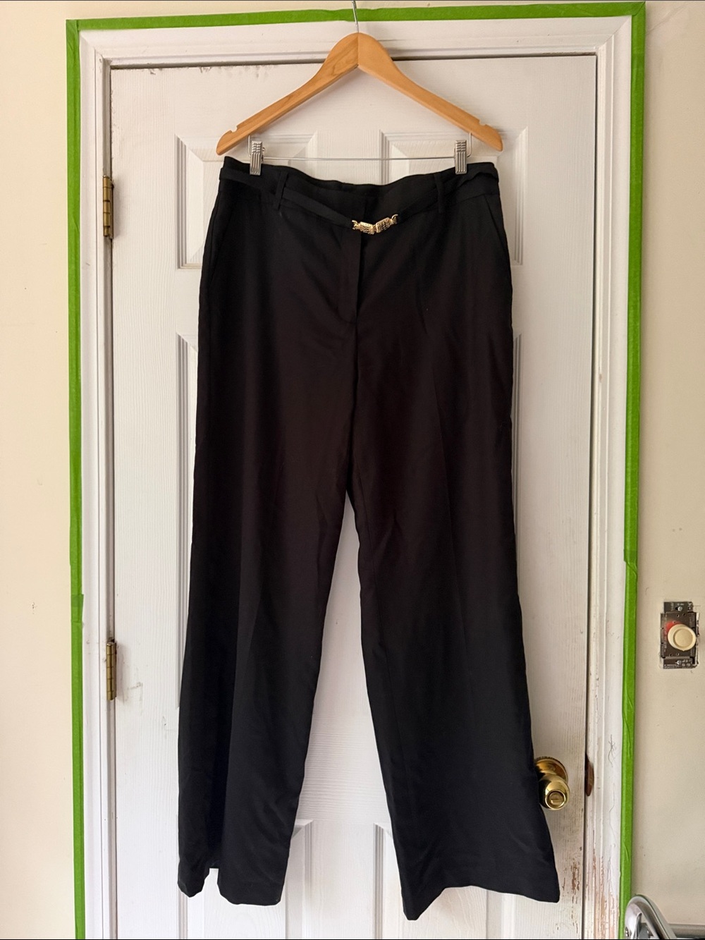 Talbots Black Wide Leg Pants with Gold-Tone Waist Detail